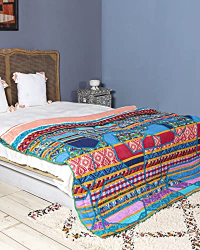 CONTRAST LIVING Vansi Reversible Cotton Rotary Printed Double Bed Quilt/Blanket/Comforters Quilts (Multi Colour, 235x245 cm / 92x96 Inch)