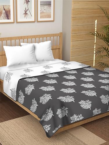 Dream Dwell 100% Pure Cotton Reversible Dohar/AC Blanket for Double Bed |All Weather Light Weight | Floral Design Dohar| Cedar Flower Black and White-Pack of 1