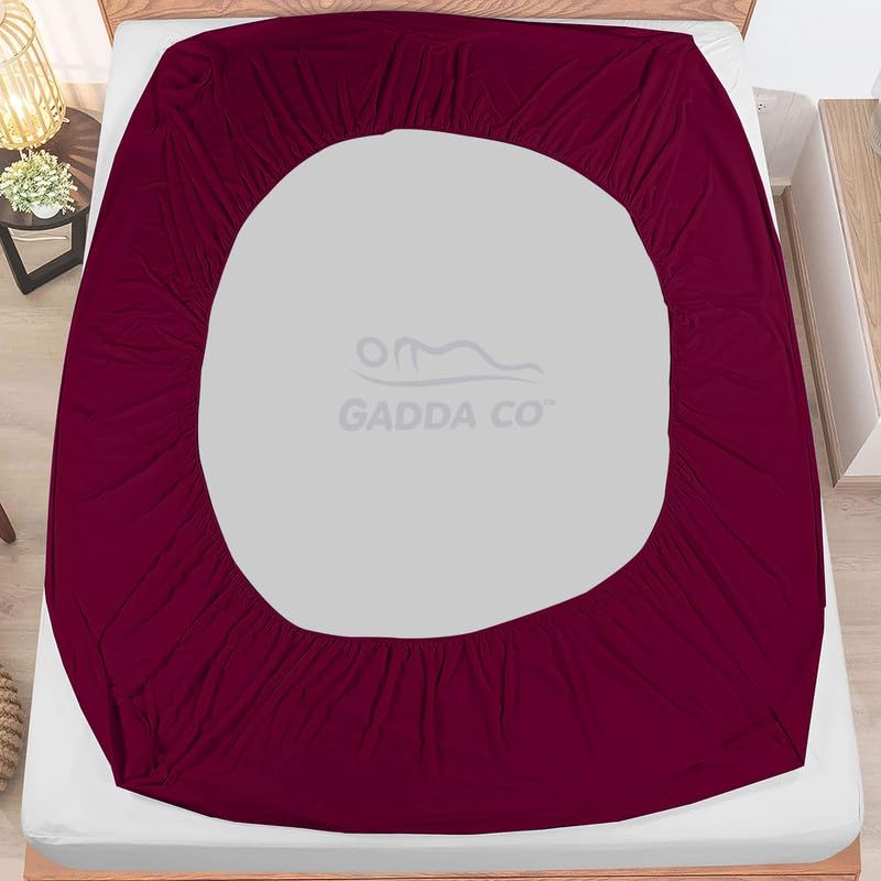 GADDA CO 100% Waterproof Bamboo Feel Premium Cotton Mattress Protector | Anti-Bacterial Bed Cover, Hypoallergenic, Breathable Ultra Soft Fitted - Double Bed Size (72x72 inch | 6x6 feet) Beetroot