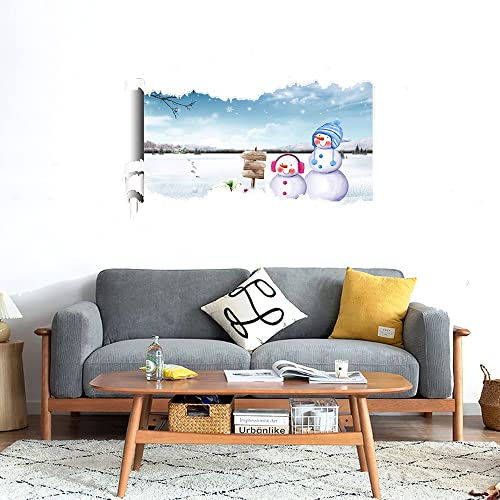 GADGETS WRAP Printed Wall Decal Sticker Scratched Paper Style Wall Decal (90cm x 50cm) - Two Snow Mans