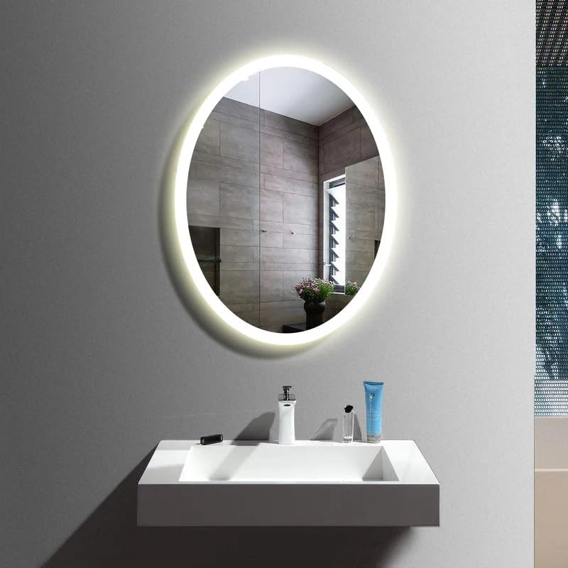 Artessa Minimal LED Oval Mirror with Deofgger, Dimmer, 3-Colour LED for Bathroom (76 x 50 CM)