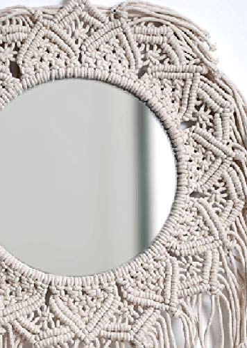 Sheen Decor Macrame Fringe Framed Round Wall Mirror, 20 x 20 cms