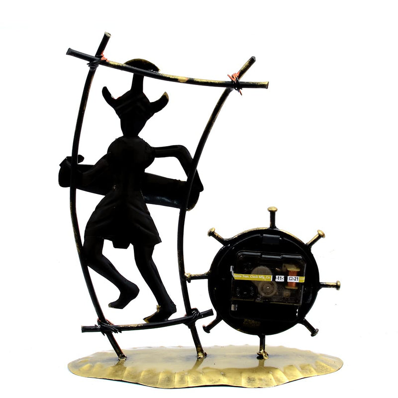 Medieval Arts Table Top Decor Iron Tribal Lady with Table Clock Showpiece Home/Office Decor Item Best Gift