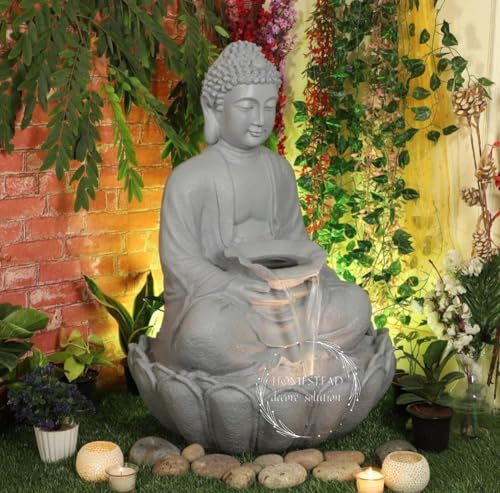 TENDENCE DECOR Garden Fountain with LED Light, Buddha Statue, Decorative Water Feature, Buddha Kamal Fountain 3 FEET | Home Decor Fountain fiber