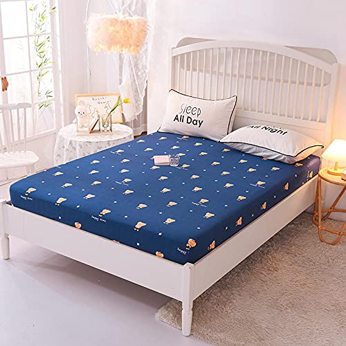 Fitted Sheet 1PCS 100% Cotton Long Staple Combed Pure Natural Cotton Sheet Soft & Silky Sateen Weave with Elastic All Around - Fits Mattress Upto 9.8 inches