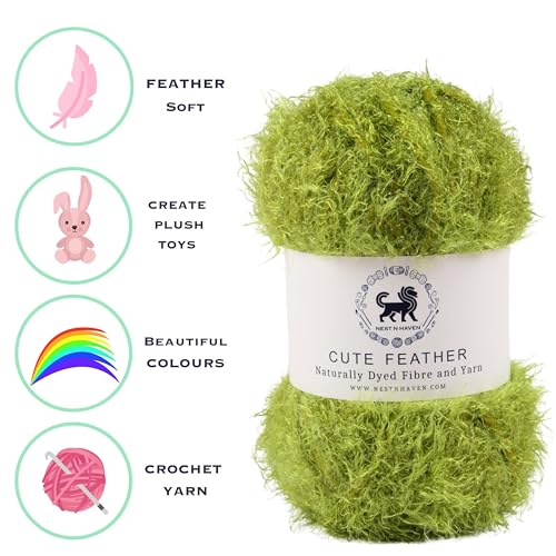 NESTNHAVEN Cute Feather Yarn, Supersoft Hand Knitting Crochet Yarn, (1 Ball/100 Gram Each), Ideal for Crafting, Toys, Babywear, and Blankets, Shade No.CH001 (Parrot Green)