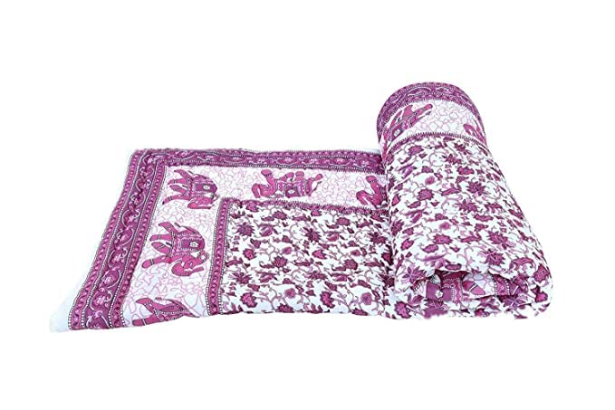 THROW KING Rajasthani Hand Made Pure Cotton Floral Desing Soft & Light Weight Sinlge Bed Jaipuri razai,Quilt,Blanket,Dohar,Throw,