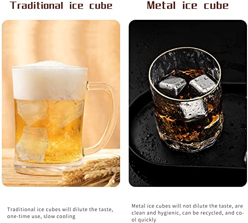 SYGA Stainless Steel Whiskey Stones Ice Cubes Reusable for Whiskey, Vodka, Liqueurs, Wine, Beverage Juice or Soda - Pack of 8