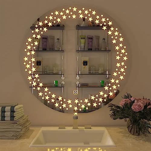 TINITALO Bathroom LED Mirror Home Mirror Wall Mirror with Touch Sensor, 3 Light Effects, Glass, Round LED-58 (36 x 36 Inch)