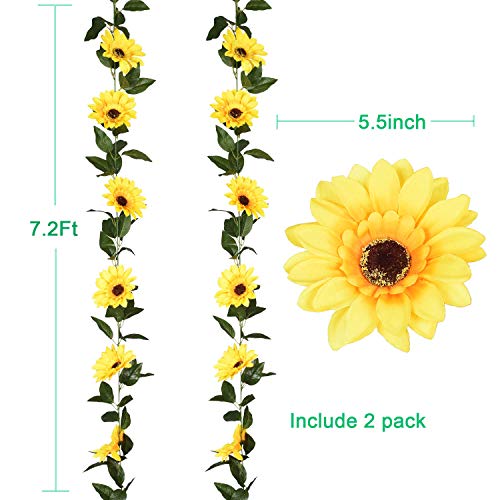 DearHouse 2 Pack Artificial Sunflower Garland Silk Sunflower Vine Artificial Flowers with Green Leaves Wedding Table Decor