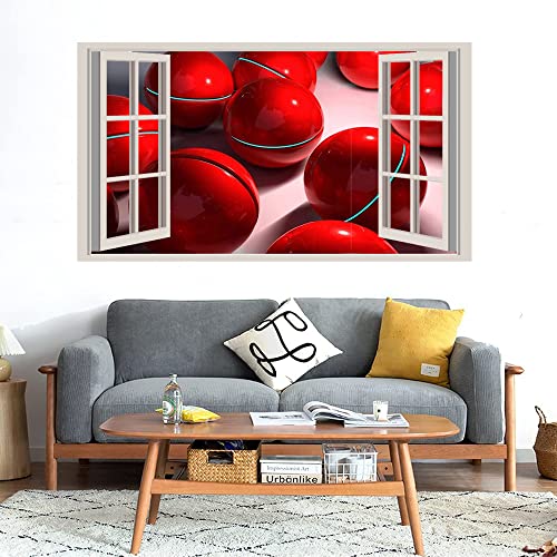 GADGETS WRAP Printed Wall Decal Sticker Fake Window Style Decal (90cm x 50cm) - RED Balls Shinny