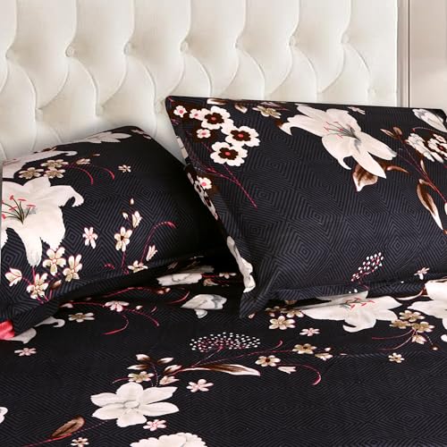 SOFT LIVING 100% Microfibre Floral Printed Flat Bedsheet with Two Pillow Cover | Soft Touch,Breathable and Wrinklefree Flat Bedsheet (100 * 90). (Blue Floral Leaf, Double Bedsheet)