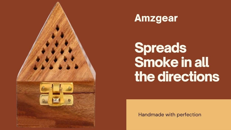 Amzgear agarbatti Stand with ash Catcher Wooden Pyramid Shape Incense Holder dhoop batti Fragrance catcheragar for Home Decor Yoga Meditation Pooja Aromatherapy