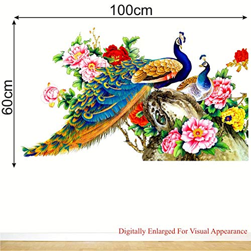 WALLSTICKS WS111 PVC Vinyl Peacock - King of Birds, Flower Creative Colourful Decorative Wall Sticker (100 cm X 60 cm, Multicolour)