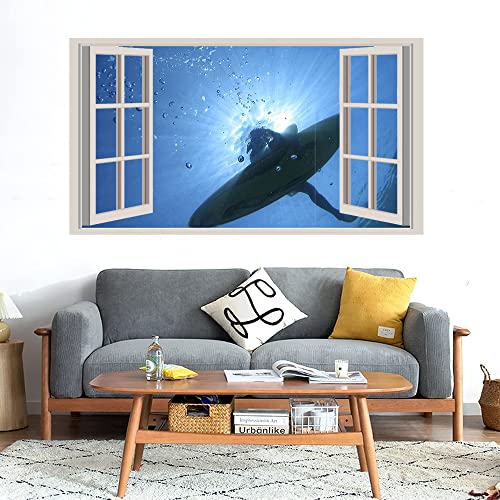 GADGETS WRAP Printed Wall Decal Sticker Fake Window Style Decal (90cm x 50cm) - Surfer Floating on The sea