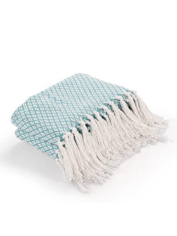 SASHAA WORLD Soft Throw Blanket | Used Both Indoor and Outdoor |Blanket for Living Room, Sofa, Bed & Chair | Ice Blue & White Throw Blanket| Pack of 1, 160 x130 cm| Cotton| Skin_Friendly