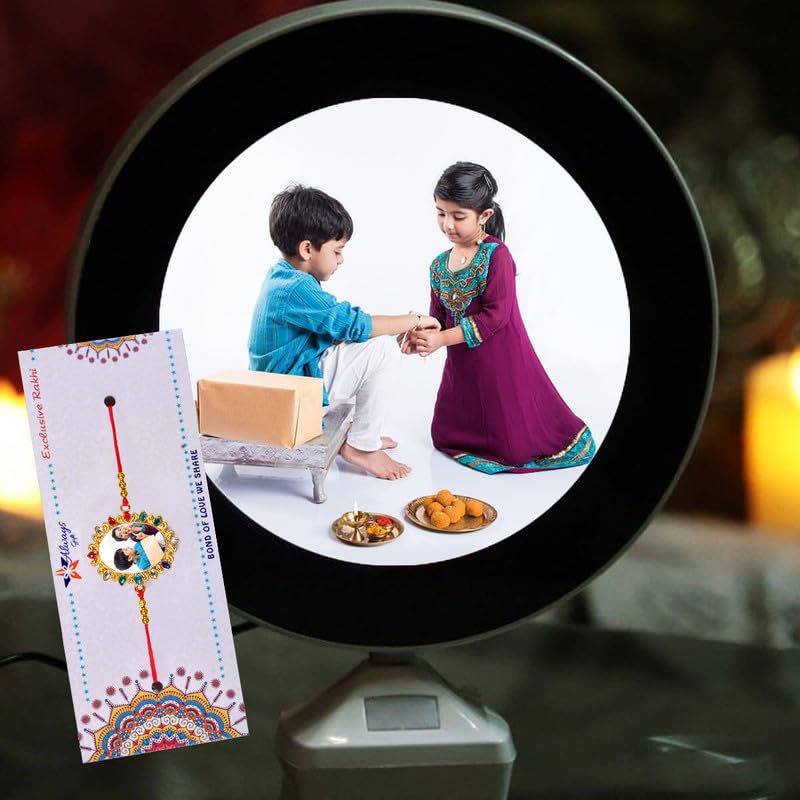 Alwaysgift Magical Mirror Customized Photo Frame with Personalized Rakhi, Designer Photo Rakhi Art Design for Brothers, Bhai, Bhaiya - Multicolor D6 Combo Gift