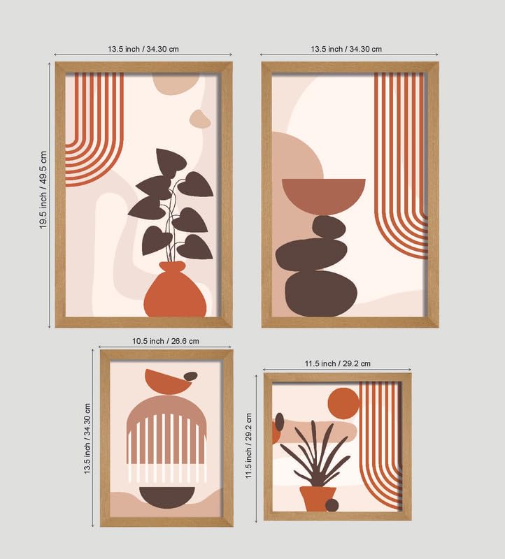 SAF paintings Set of 4 Modern Art Premium Brown frame painting for Wall Decoration SA-B10M2K1N1