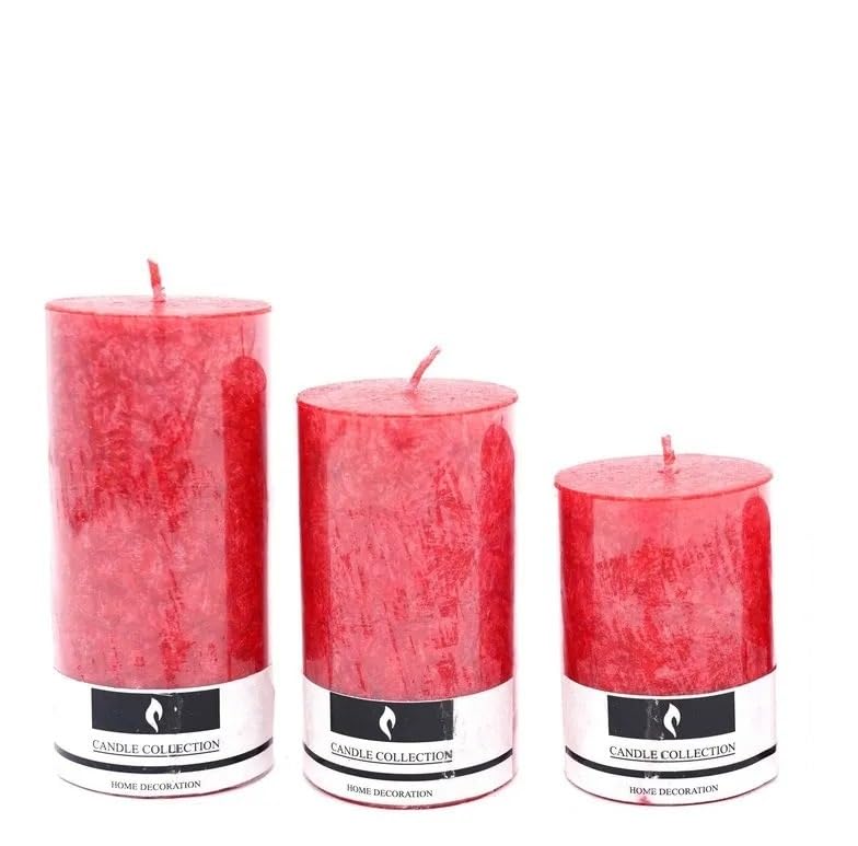 The Decor Affair Red Pillar Candles Smokeless Scented, Pack of 3, Long-Lasting Aromatic Candles for Home Décor, Celebrations, Weddings, and Special Occasions.