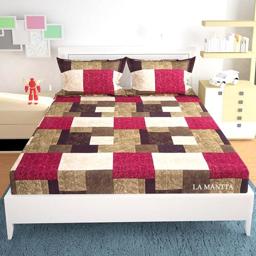 SIYARAM Handloom Industries 310 TC Cotton Elastic Fitted Bedsheet King Size Double Bed with 2 Pillow Covers (bedsheet Size 72" x 78" inch) Pillow Covers (Size 17x27 inches) (Fitted) - BZFTD5