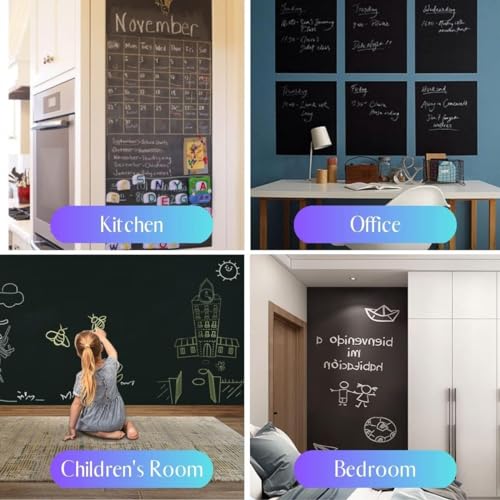 KRYLAR-PVC Vinyl Erasable Self-Adhesive Waterproof Removable Sticker for Wall for Teaching with Multicolour Chalks,Use in Office,School,Kids Room,Kitchen,Study Table.(Black Chalkboard Sticker)