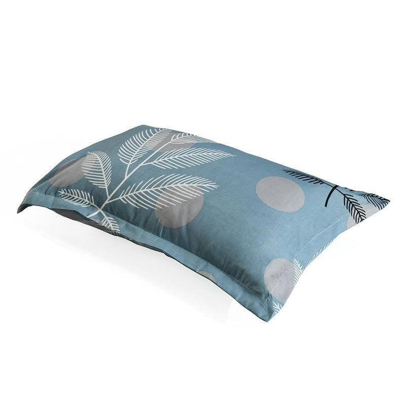 @home by Nilkamal Ammara Leaf Design Polyester Double Bedsheet with 2 Pillow Covers|90 GSM|Lightweight, Soft Seasons|Ideal for Gifting on Any Occassion|90 X 98 inch|Blue and Grey