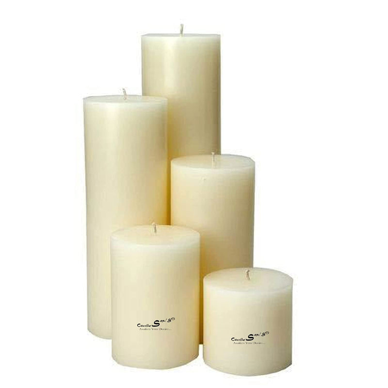 AUTOGROOMZ Pure Wax Scented Big Pillar Candles | Family Pack for Home Décor, Diwali, Birthday, Valentines Day, 200 Hours Burn | (9,6,5,4,3 Inch) Pack of 5, 2000Gram (White) (White)