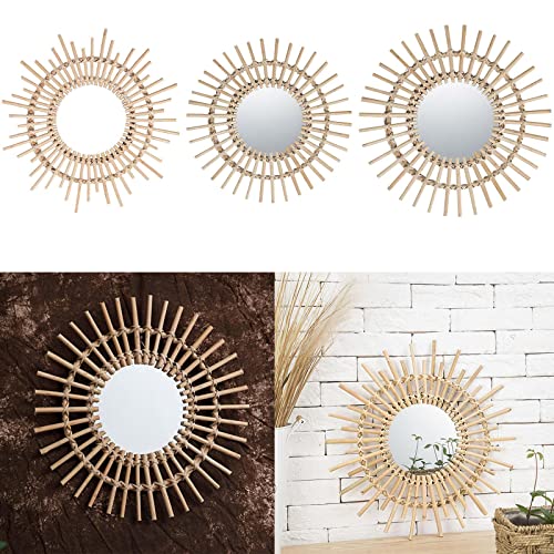 CALANDIS Modern Handmade Natural Rattan Sunburst Wall Hanging Mirror Entryway Hotel M