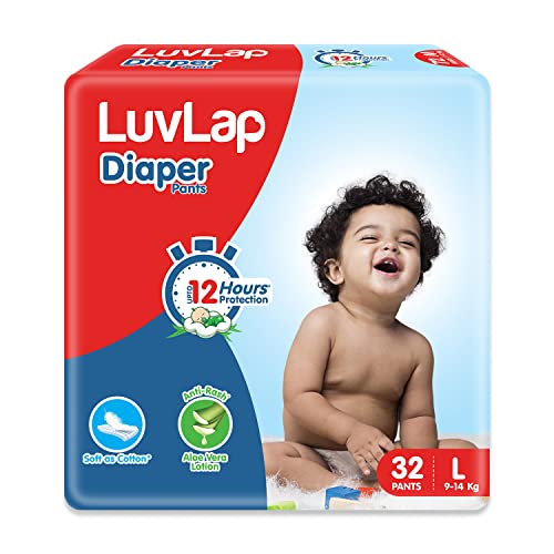 LuvLap Pant Style Baby Diapers, Large (L), 32 Count, For babies of Upto 9-14Kg with Aloe Vera Lotion for rash protection, with upto 12hr protection, Diapers