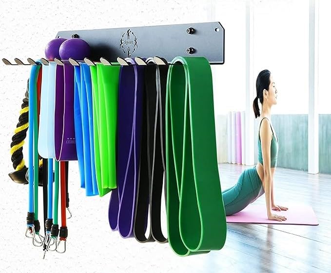 IBS Fitness Gym Storage Rack, Gym Hooks for Olympic Barbells, Bands, Row Handles, Bats or Tools