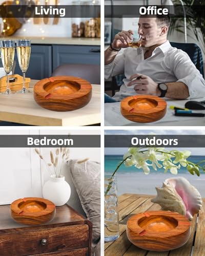 Handmade Round Original Wooden Cigarette Ashtray Outdoors and Indoors Ashtray-5.9 inches Ashtray SET OF 1