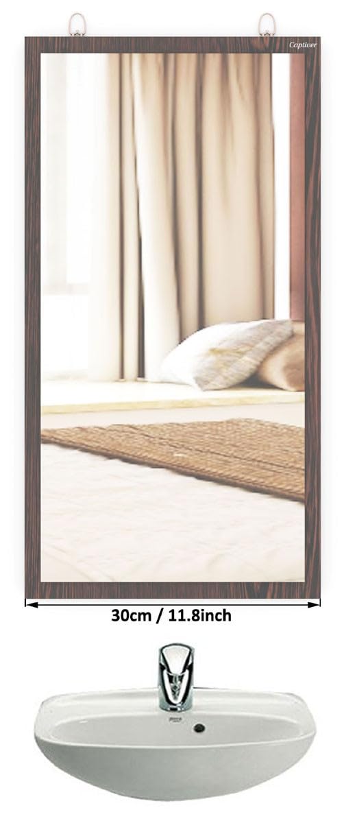 Captiver Engineered Wood Mini Solid Wall Hanging Mirror (Wenge 30X58 CM) Washbasin Bathroom Bedroom Office Organizer