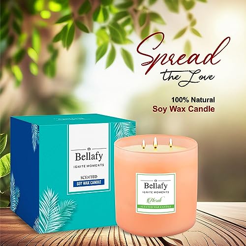 Bellafy 3-Wick Neroli Scented Soy Wax Candle | Burns 40 Hours | Eco-Friendly Luxury for Healthier Homes | Captivating Aromas | Zero Petro Carbon | Natural Beauty & Blissful Fragrances