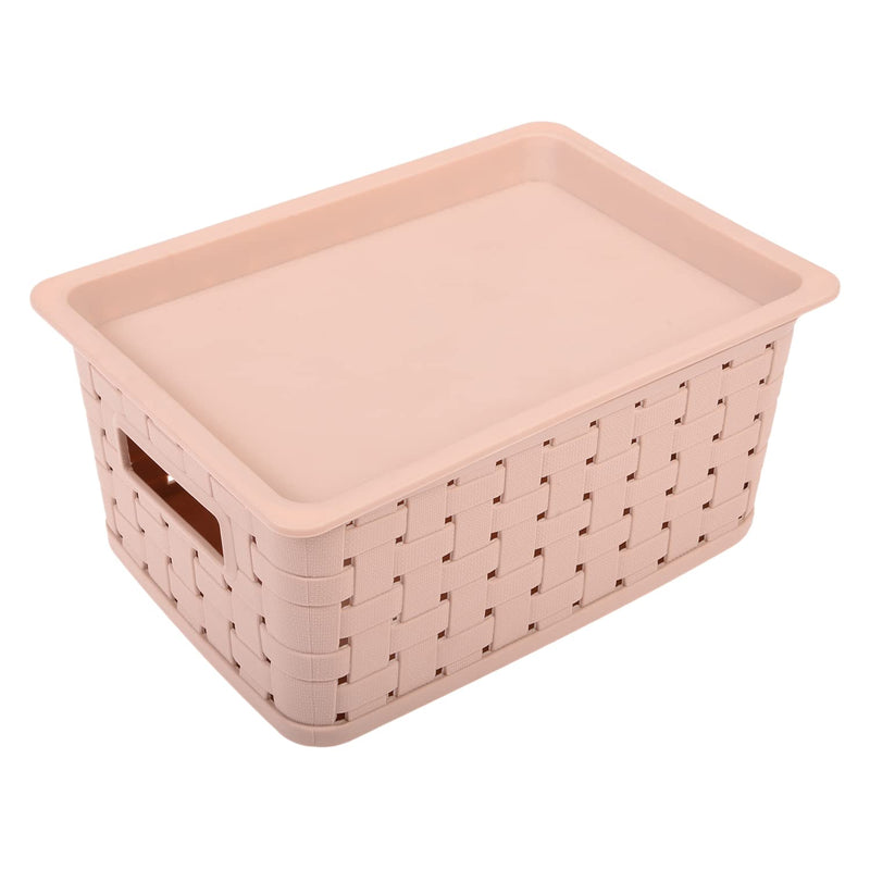 Kuber Industries BPA Free Attractive Design Multipurpose Large Trendy Storage Basket With Lid|Material-Plastic|Color-Beige|Pack of 1