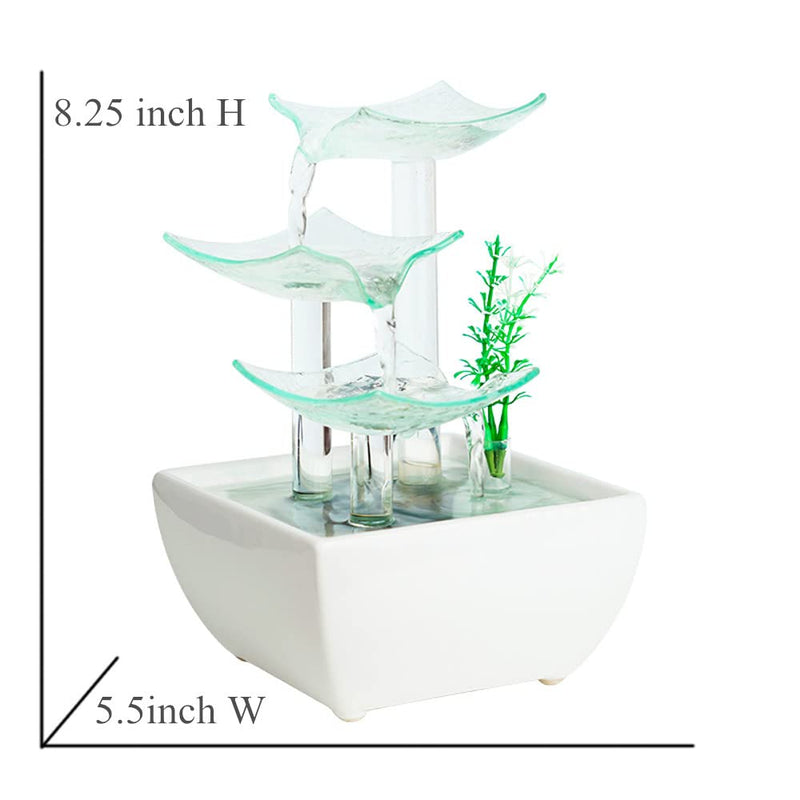 Ceramic and Glass Tabletop Fountain for Indoor and Home Decoration Table Desk Office Patio