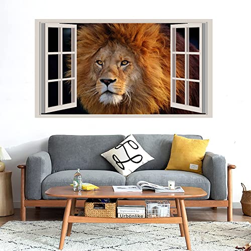 GADGETS WRAP Printed Wall Decal Sticker Fake Window Style Decal (90cm x 50cm) - Cool Lion