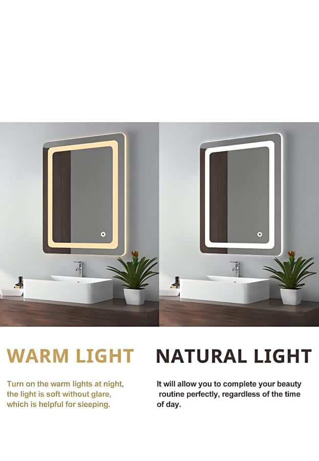 SmileSellers Led Mirror with Buddha Large Front Light Mirror (30x24 inch) (WhiteLight+WarmLight+Cool Day Light) (Rectangular, Framed, Wall Mounting)