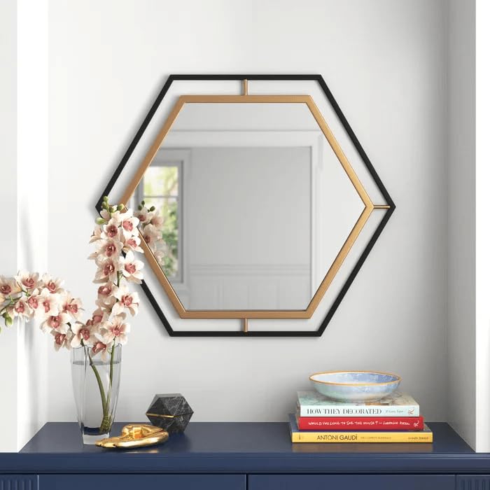 ARTESSA Modern Designer Hexagonal Mirror for Living Room with Metal Frame (60 x 75)