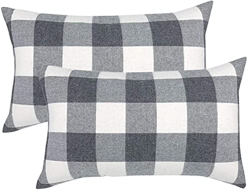 Deevine Craft Medium Hard Cotton Pillow Set of 2 Pillows Gingham Plaid (Size 16 x 26 inches) Black and White Checked