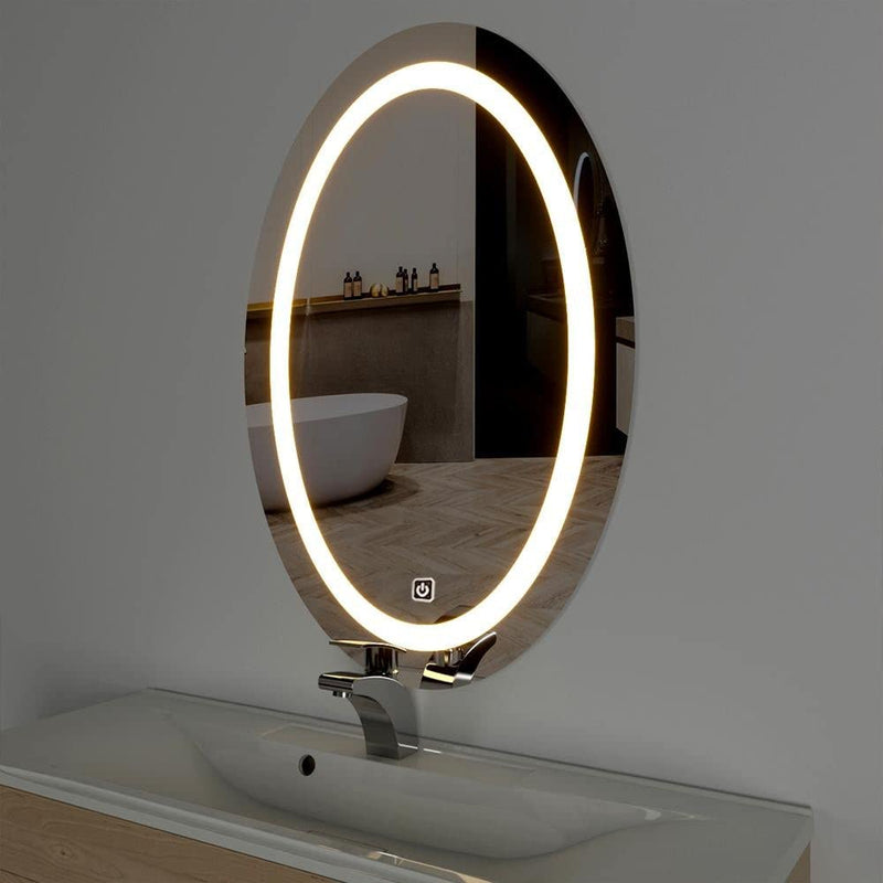 SmileSellers Led Mirror Oval Shape Led Wall Mirror 24X18 Glass Led Wall Mirror Make-Up Light Mirror, Warm Light