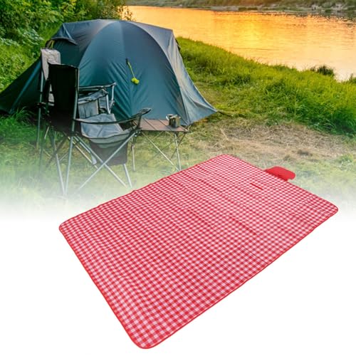 Mossio Camping Blanket, Large Size Picnic Blanket Oxford Cloth Foldable for Outdoor Red White Lattice