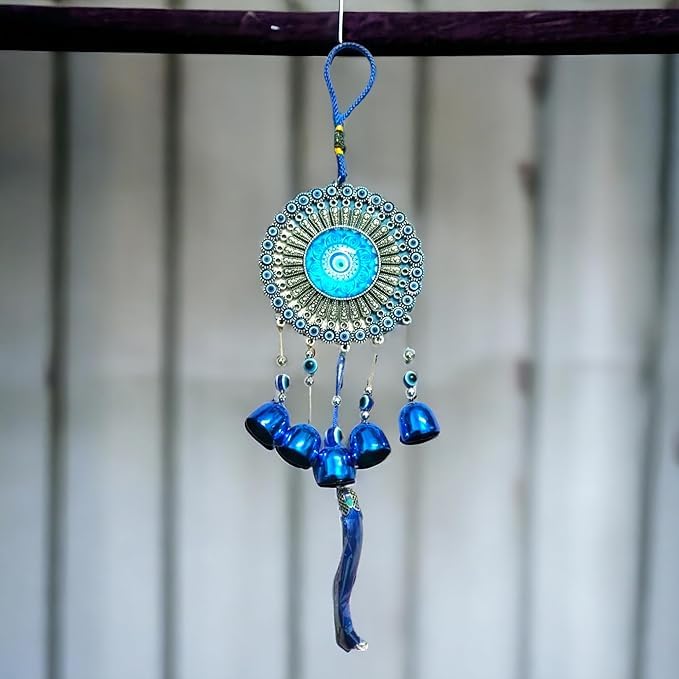 CRAFTCRAFT Wind Chime for Home Office Balcony Garden Hanging Item Room Door | Protection from Negative Energy/Nazar Dosh | Vastu Wind Chime (34 cm Height) (Metal, Blue)