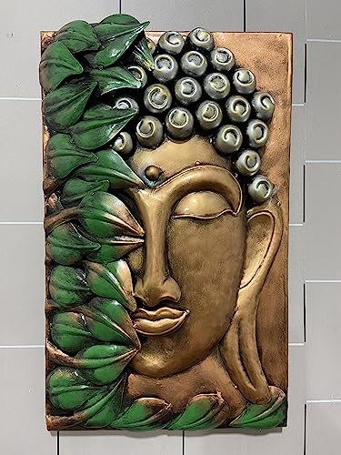 AntarYuga Metal Buddha Face without LED Wall Artfor Home Living Room/Bedroom/Office/Hotel/Cafe/Farmhouse-33X5X53 Cm