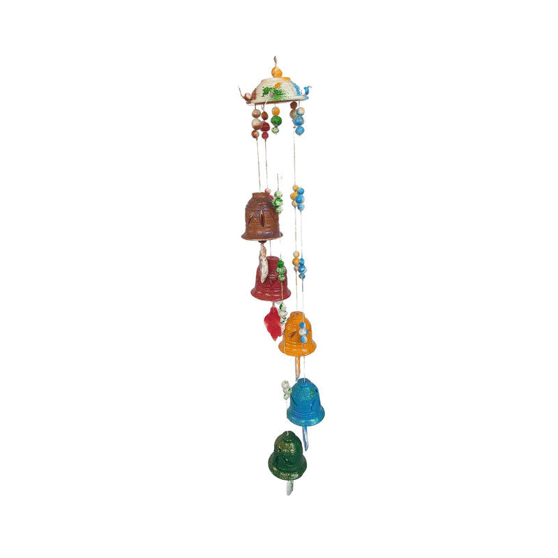 Terracotta Natural Colour Wind Chain Hanging Bell of (Five Bell) with Great Melodious Sound 65 CM Long. Home Decor | Home Decorative | Outdoor| Garden Bell