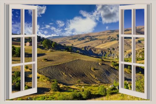 JVERF - JZZA23454 Italy Scenery Campania Hill Clouds| Self-Adhesive Open Window Wall Sticker