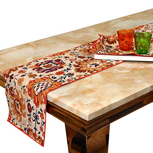 Bilberry Furnishing By Preeti Grover 100% Cotton Dining Table Runner, Printed Anti Skid Runner For Dining/Center Table, Suitable For 4 Seater & 6 Seater 13" X 72"(Beige, Pack Of 1), 13 x 72 Inch