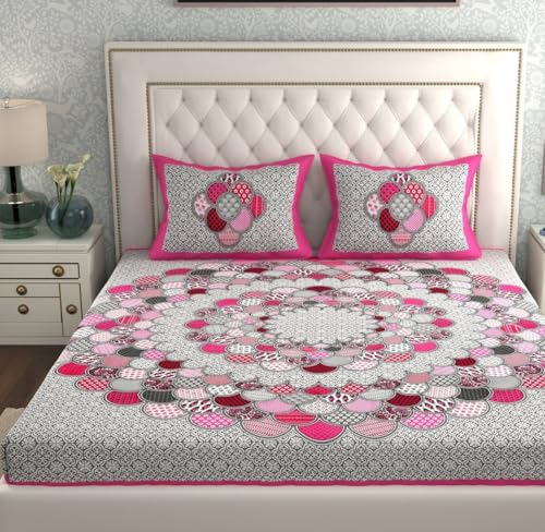 AC FASHION Rajasthani Jaipuri Sanganeri Printed 144 TC 100% Cotton Bed Sheet Set for Double Bed,Floral, Double Bedsheet Cotton with 2 Pillow Covers