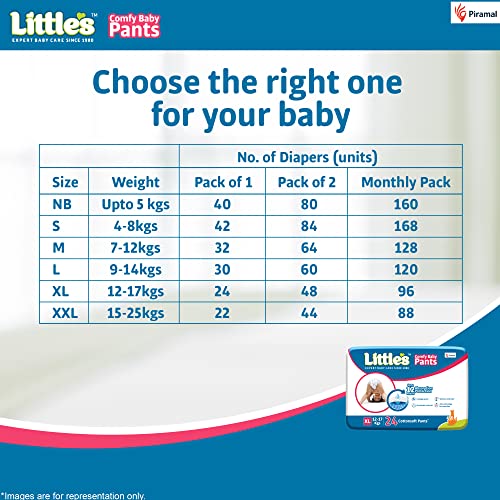 Little's Baby Pants Diapers Extra Large (XL), 12-17 kg, 48 Count with Wetness Indicator and 12 Hours Absorption