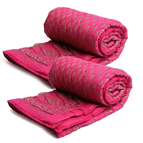 SVT Traditional Famous Rajasthani Print Jaipuri Beautiful Floral Print in Pink Jaipuri Rajai/Razai/Quilt Single/Single Bed Quilt/Comforter/AC Quilt/AC Comforter(Set of 2)