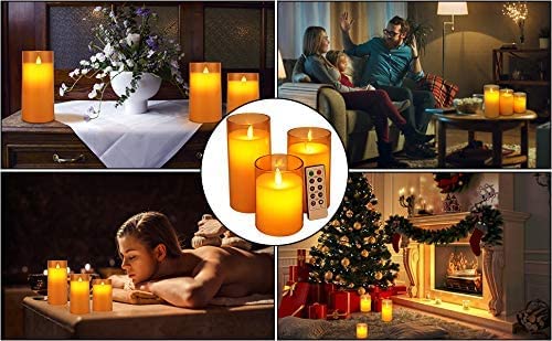 VEROX Flameless LED Candles with Golden Acrylic Glass, Remote Control and Timer - AA Battery-Powered for Home, Festival and Wedding Decor (Set of 3-3" D x 4", 5", 6" H)